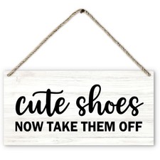 Take Your Shoes Off Sign - 12x6" Rustic Wood Plaque, Front Door Decor