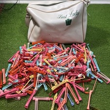 200 Vintage Variety Swing Arm Permanent Wave Rods, Papers, Toni W/ Leather Bag