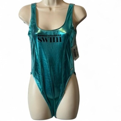 Nia Lynn x Sports Illustrated Swimsuit Metallic Blue One Piece, Women's Size S