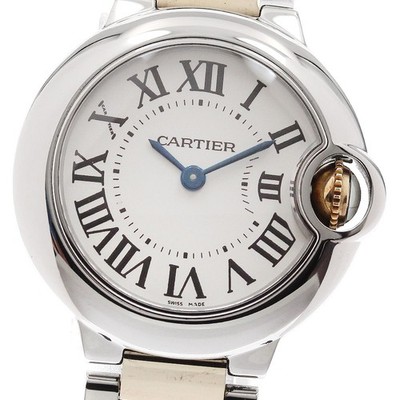 CARTIER Baron blue SM W69007Z3 2 tone Silver Dial Quartz Ladies Watch_906830
