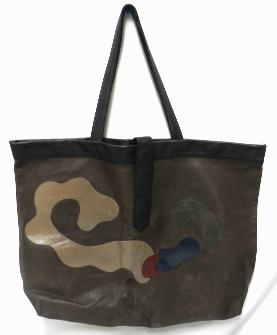 Leather Vintage Extra Large Patchwork shoulder ba… - image 2