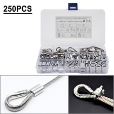 250Pcs Thimble and 6-Size Crimping Loop Sleeve Assortment Kit for Wire RopeCable