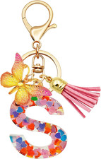 Initial Letter Keychains for Girls Women Pink Purple Green Cute Butterfly Heart