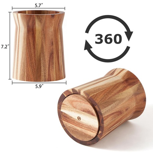 Porta Utensili in Legno da Piano di Lavoro, Porta Utensili da Cucina Rotante 360°, 7... - Foto 2 di 6