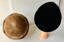 Set 2 Vintage Hats Coralie Blonde Fur Rolled Brim Betmar Black Velvet "Jackie O"