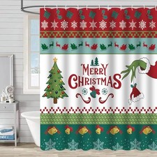 Merry Christmas Shower Curtain Xmas Tree Santa 72"W x 72"L Pack of 13 Grinch