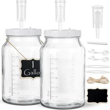 2 Pack 1 Gallon Large Fermentation Jars with 3 Airlocks and 2 SCREW Lids 100 