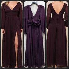 LULUS Enchant My Love Dark Purple V Neck Long Sleeve Maxi Dress Size XL**NEW**