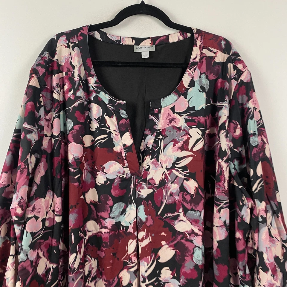 Vestido Café Catherines Manga Corbata Talla 5X Pintado Floral Bolsillos Mangas 3/4 Foto 2 de 4