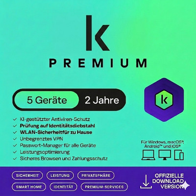 K PREMIUM Total Security 2026 5 Geräte / PC 2 Jahre | VPN Passwort Manager 2027