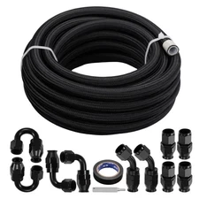 20FT 6AN 3/8" PTFE Fuel Line Hose Fittings Kit Nylon E85 Braided Black AN6
