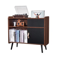 Record Player Stand with Power Outlet, Turntable Stand Holds Up to 350 Albums, R
