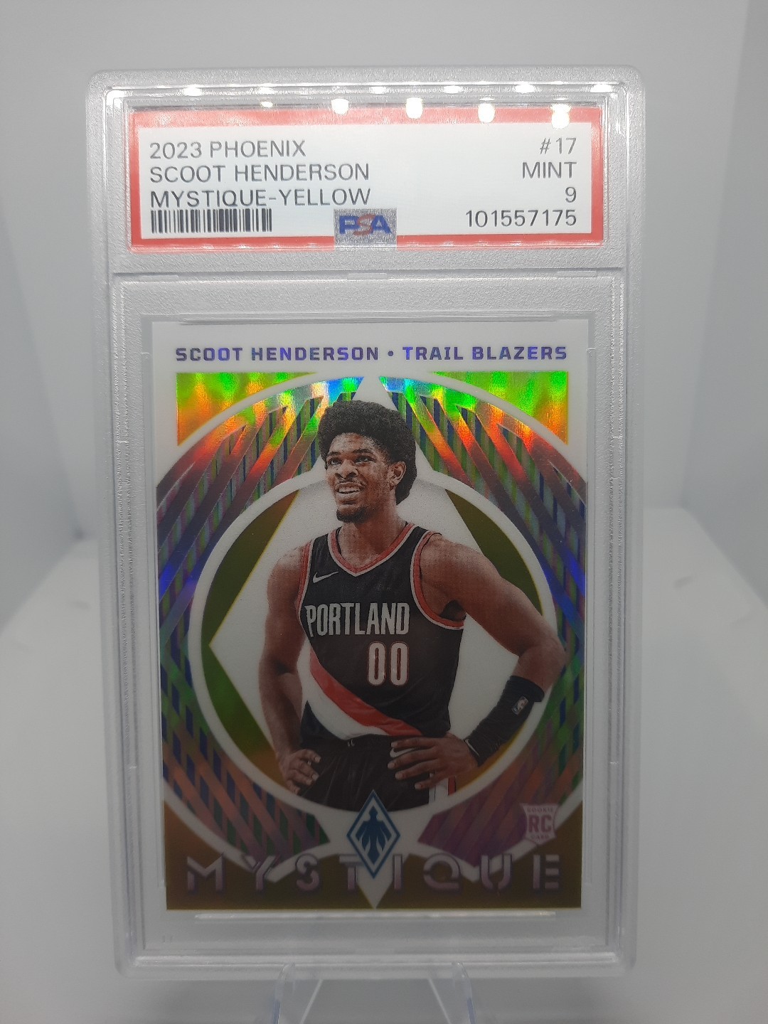 2023 Panini Phoenix #17 Scoot Henderson Mystique Yellow /35 RC PSA 9