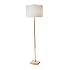 Floor Lamp with Natural Rubberwood Base and White Linen Lampshade – 3-Way Adj...