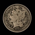 1865 3c Nickel Three Cent Piece Trime - Mint Error Retained Cud - SKU-Z6918 — photo 5