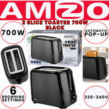 Elpine 700W 2 Slice Toaster Black Pop-Up Bread Toaster Crumb Tray 6-level 32005C