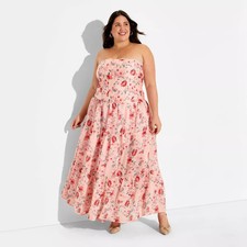 Women Strapless Tiered Corset Maxi Dress - Wild Fable Pink Floral 1X