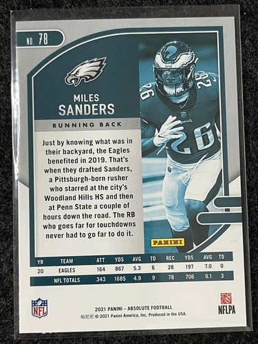 2021 Panini Absolute #78 Miles Sanders Green Philadelphia Eagles - Bild 2 von 2