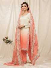 Latest Printed Crape Silk White Salwar Kameez With Dupatta For Festival Wear