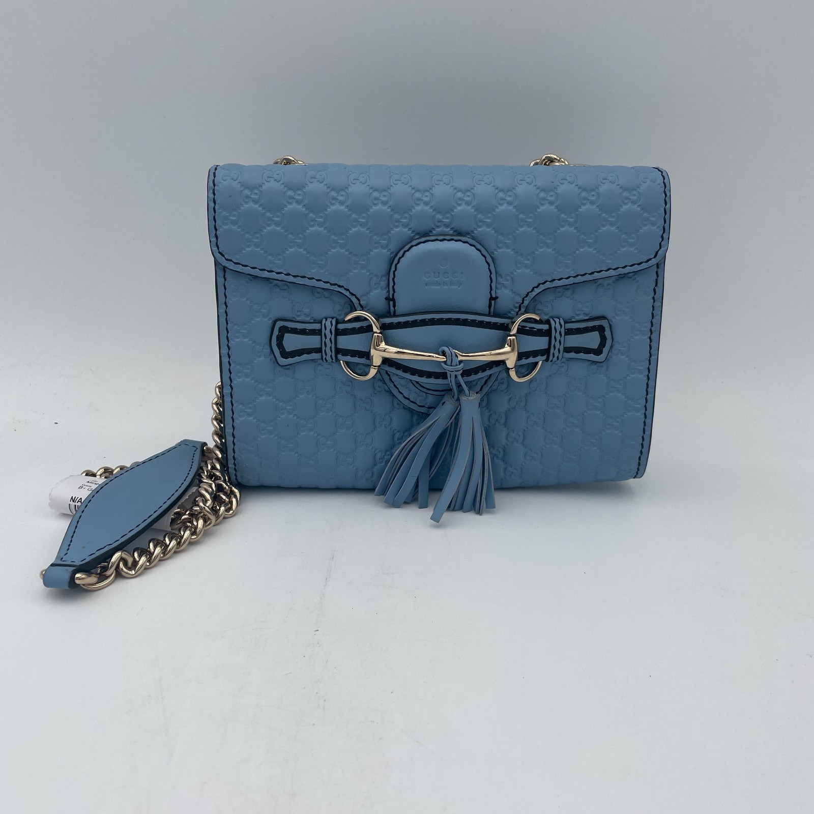 Gucci Borsa a tracolla morbida Microguccissima Emily in pelle con catena - Blu minerale