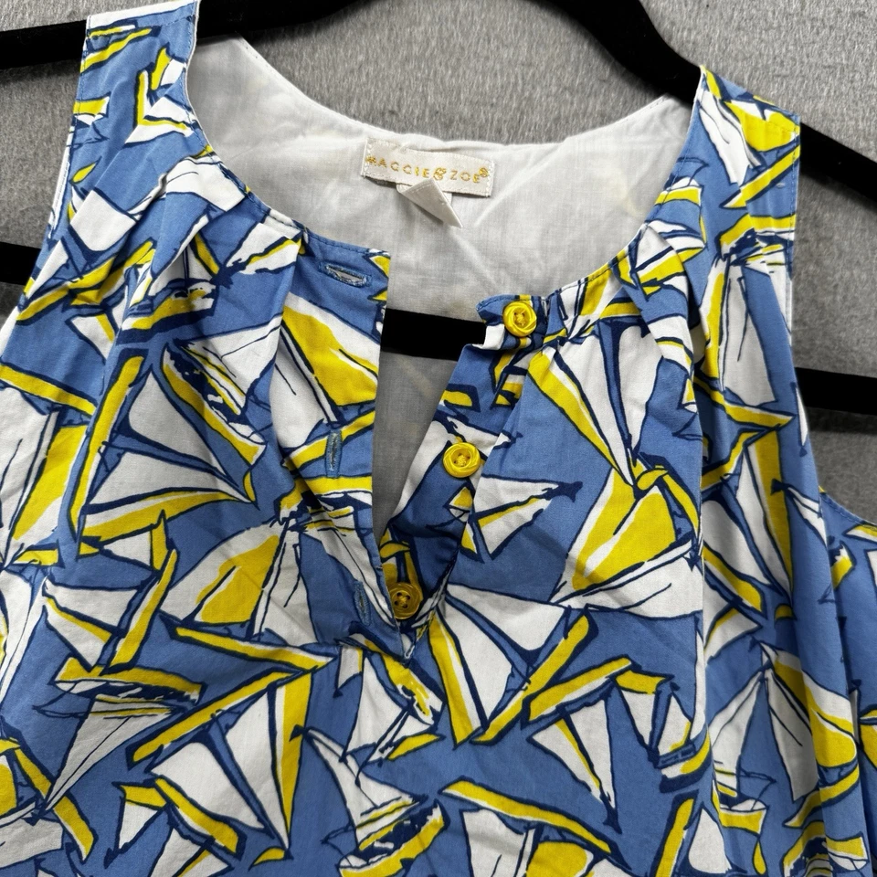 Maggie & Zoe Dress Girls Size 5 Blue Yellow Sailboat Whimsical Print Coastal - Image 2 of 4