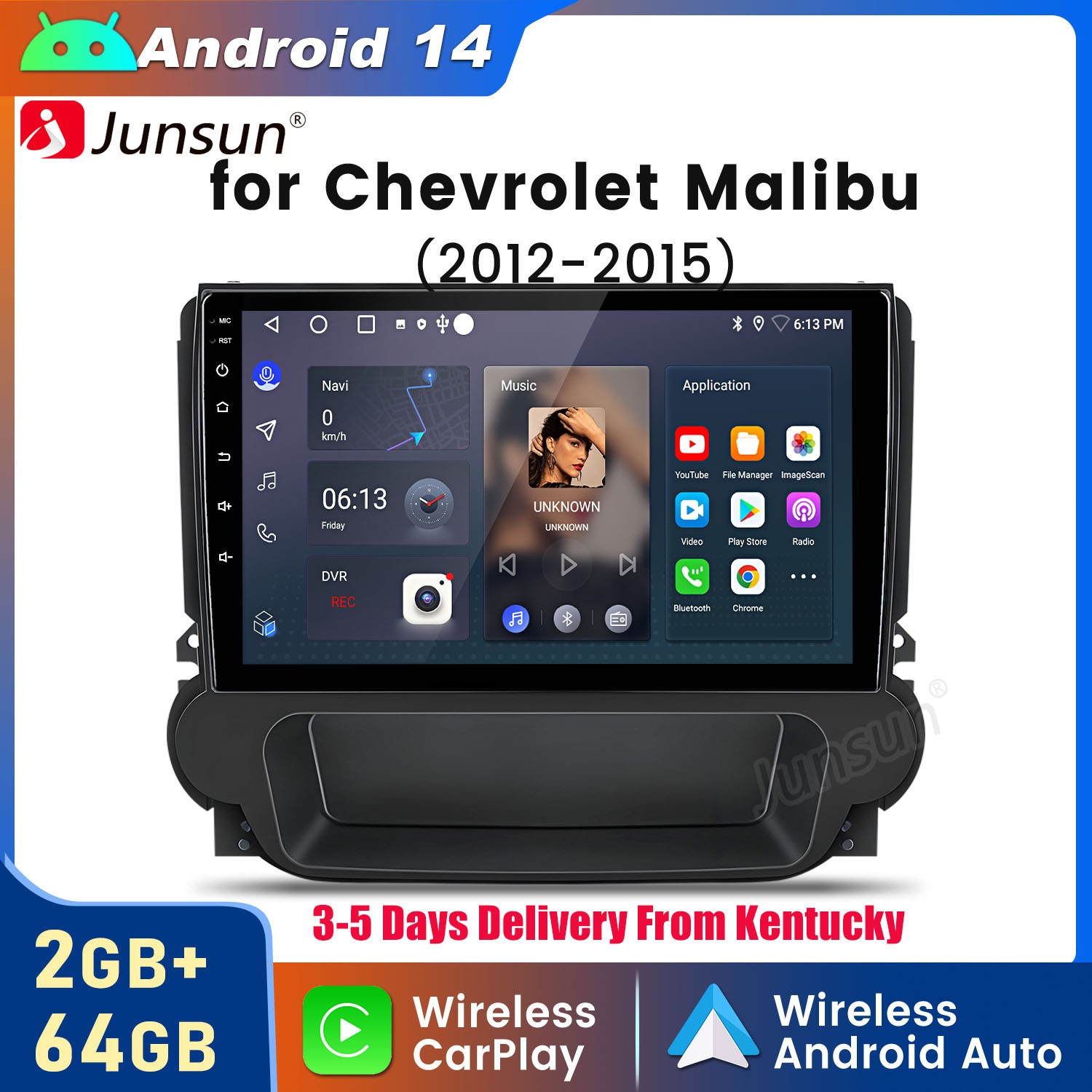 For Chevrolet Malibu 2012-2015 Car Stereo Radio Android14 CarPlay 2+64G GPS Navi