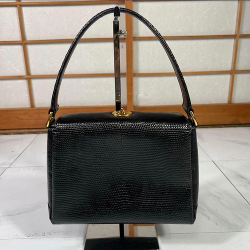Gucci Lizard Embossed Turnlock Handbag Gold Hardware Used