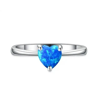 Damen Ring Silber 925 Sterling Silber plattiert Herzform Mondstein Optik Elegant - Bild 1 von 3