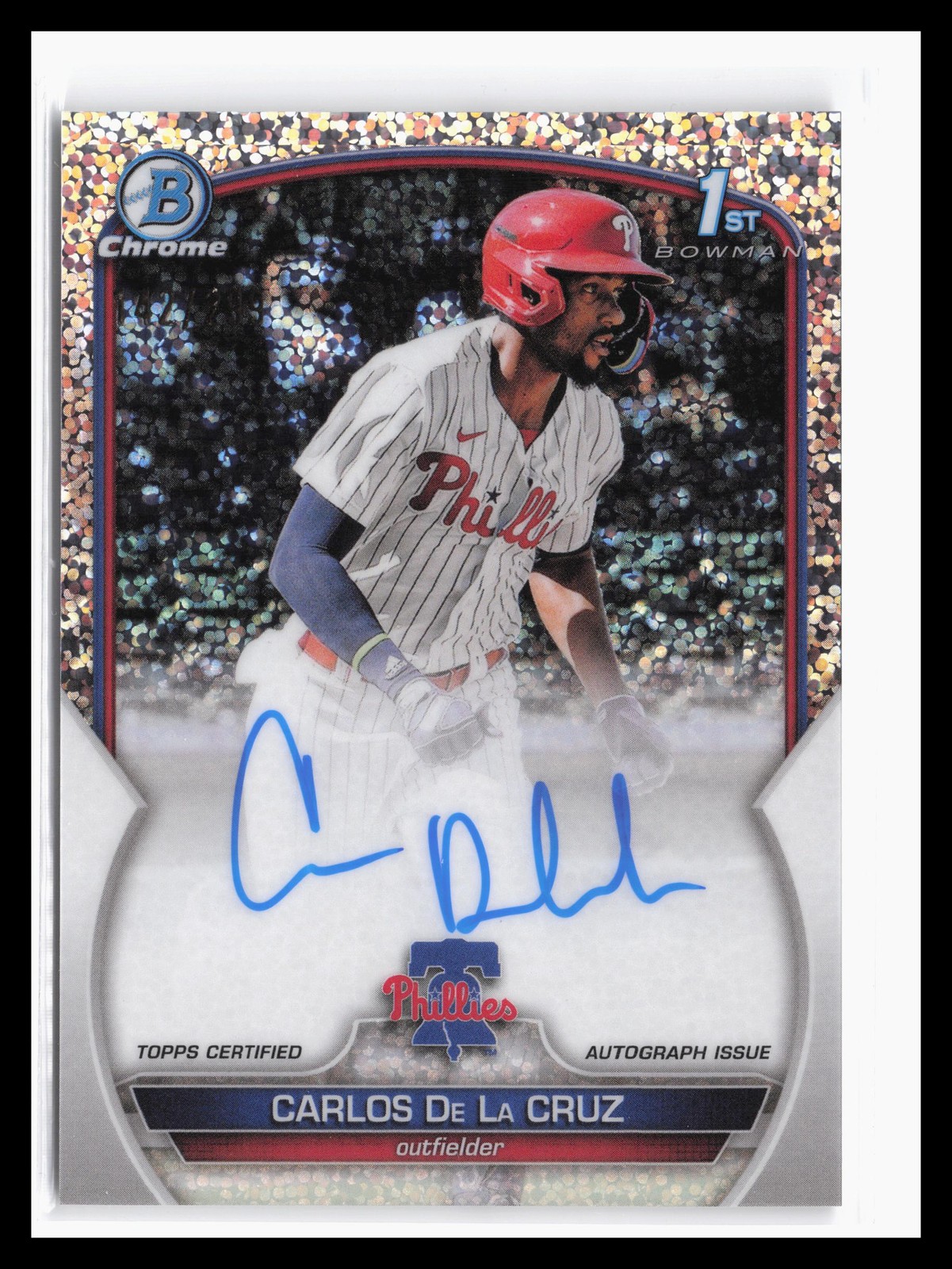 2023 Bowman Chrome Auto Speckle #CPA-CDC Carlos De La Cruz #/299 RC SP QW