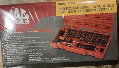 MAC TOOLS SBDR123SA: 123-piece Mac-Grip Ratcheting 1/4'' Hex Bit Screwdriver Set