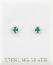 GENUINE EMERALD STUD EARRINGS .925 STERLING SILVER