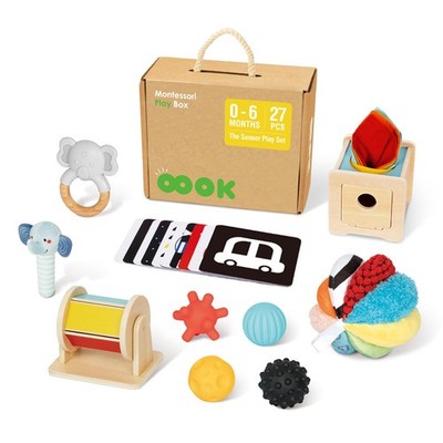 OOOK Montessori Toys 0-6 Months, Montessori Toy Set, 7 in 1 Newborn Baby Toys wi