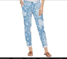 NWOT Talbots Sz 8 Relaxed Chinos Specked Floral Pants Blue White Stretch Excel