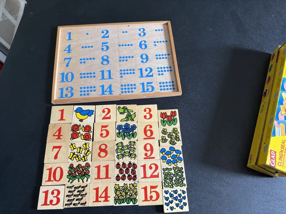 Vintage 1980's  Alpha Tiles Two Sided Hardwood Puzzle ABC's Counting & Matching - Image 4 of 4