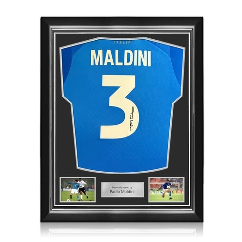 Paolo Maldini Signed Italy 2022 Home Football Shirt. Superior Frame