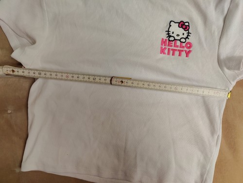 Primark X Hello Kitty Womens Girls Crop Ribbed White T Shirt Size S Embroidered - Picture 5 of 6