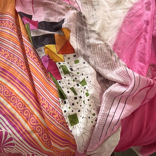 Womens Silk Sari Saree , magic skirt One Size Multicolor Geo & orange, pink