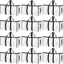 Extra Large Heavy Duty Moving Bags, 12 Pack, Clear  Storage Bags with Zipper 