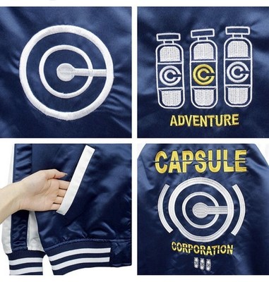 Dragon Ball Z Capsule Corp Sukajan Blue Satin Bomber Jacket Size M