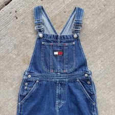Vintage 90s Tommy Hilfiger Kids Dark Wash Denim Overalls Youth 7x