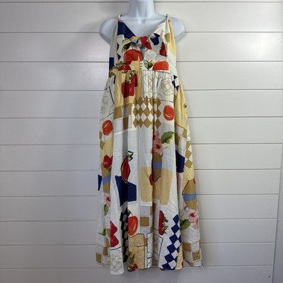 NWT Caroline Constas Champ de Fraises Printed Fruit Midi Dress sz L