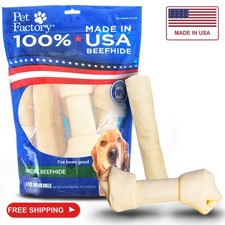 Pet Factory 100 Made in USA Beefhide 8-9" Assorted Bones Rolls Dog Chew Tre