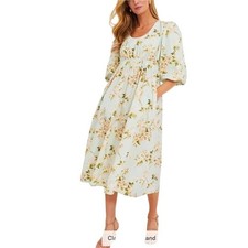 Tuckernuck Marlena Floral Midi Dress Puff Sleeve Women's Medium Wedding Guest