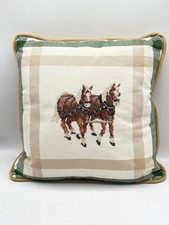 Needlepoint Horse Accent Pillow Green Tan Che...
