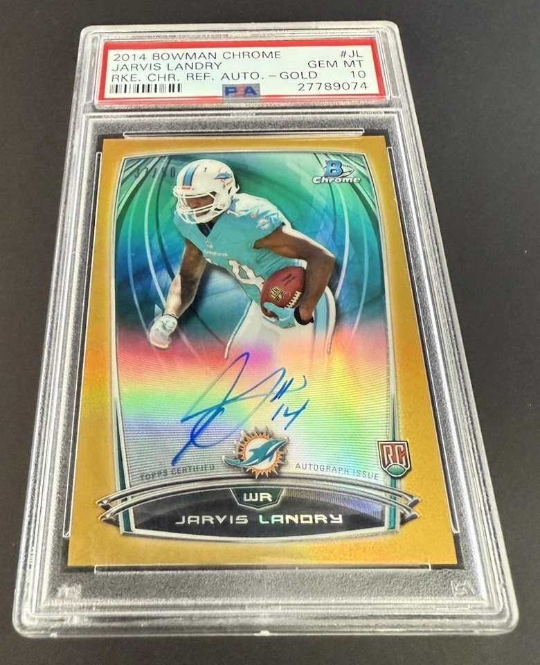 2014 Bowman Chrome Jarvis Landry Auto /50 Gold Refractor Rookie Miami PSA 10 - Image 2 of 4
