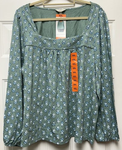 NWT Lucky Brand Women’s 2XL Floral Square Neck Top Long Sleeve Shirt Boho