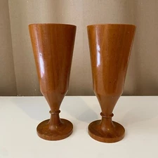 Vintage Teak Wood Goblets Mid Century Modern 1950s Set of 2 | 8.25" Tall