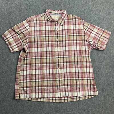 Tasso Elba Island Shirt Men's Extra Large Plaid Button Up XL Linen Cotton
