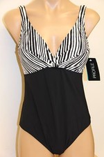 New Profile by Gottex Swimsuit 1 one piece Sz 8 Underwire Black White