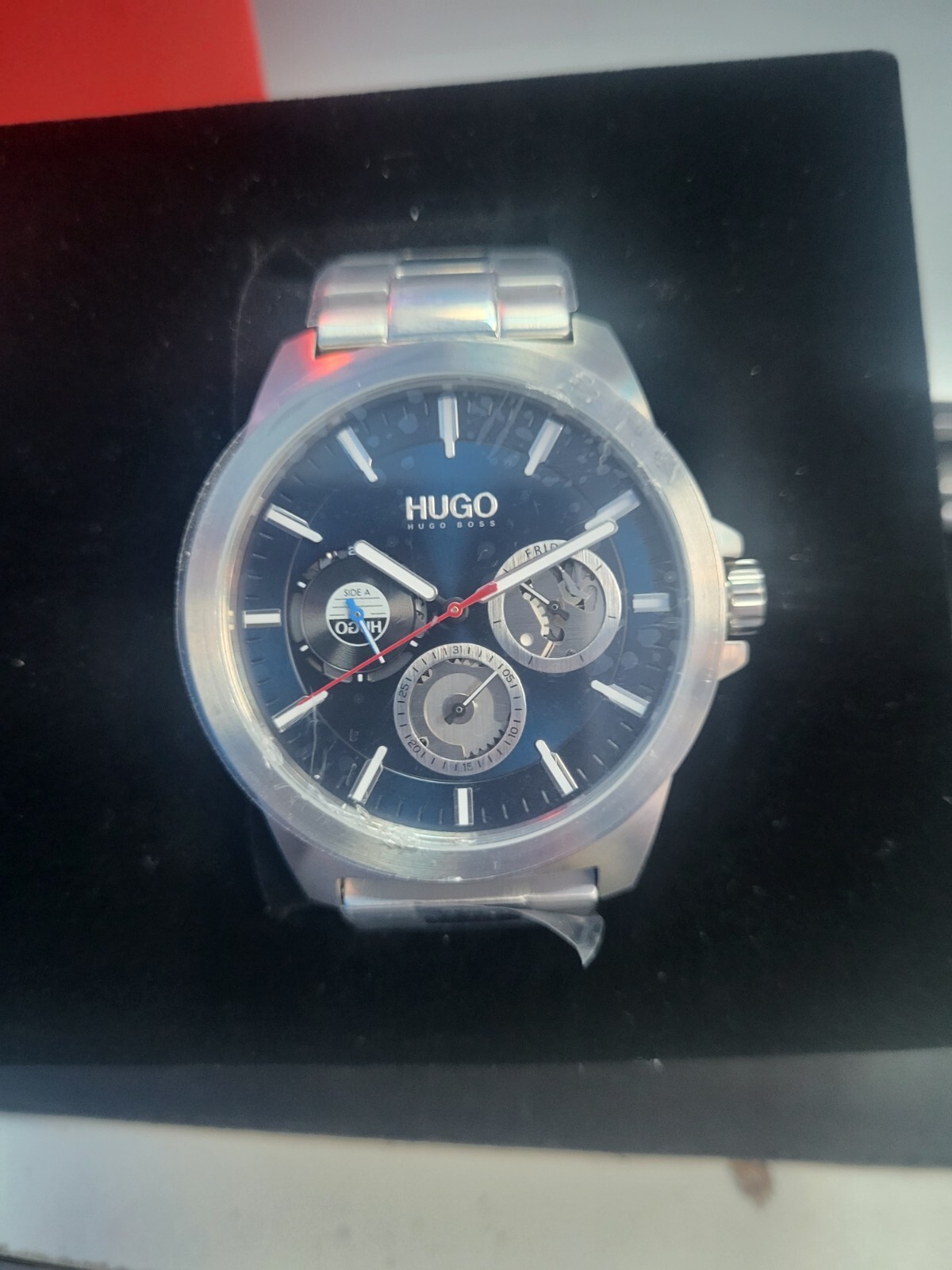 Hugo BOSS Sterling Silver Blue Face Chronograph Watch MEN'S designer